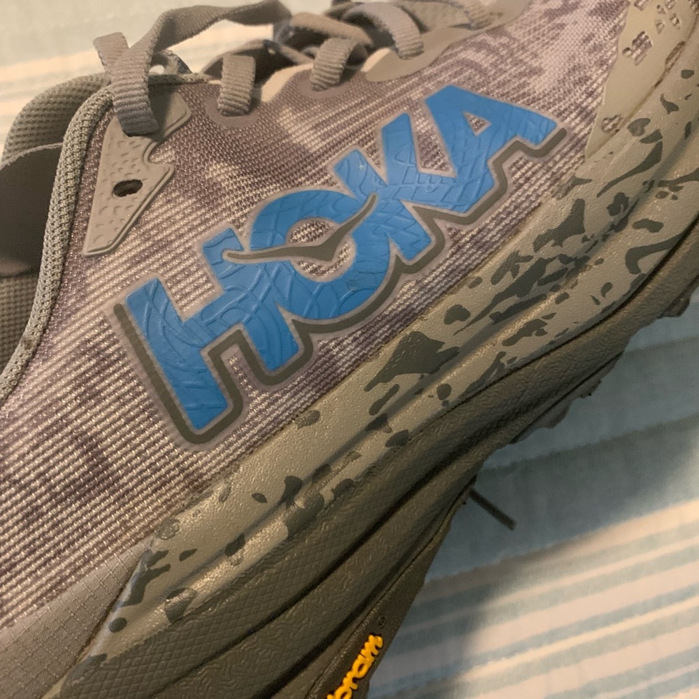 Hoka Speedgoat 6 Gray and Blue Athletic Shoes with Vibram soles